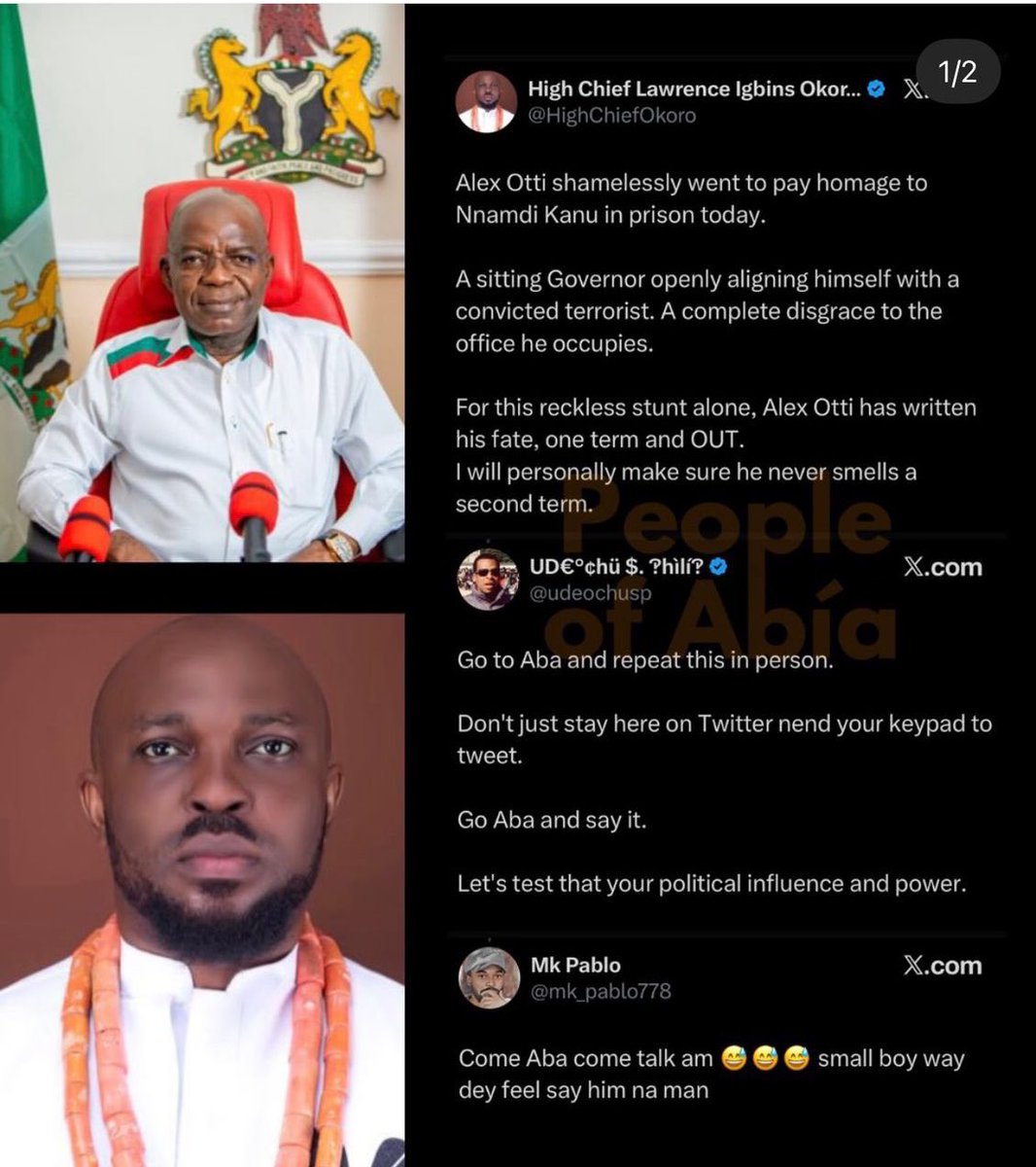 HighChiefOkoro's tweet photo. Dear Alex Chioma Otti,

Stop wasting Abia state money in paying local blogs to save your face.

You’re a single term Governor and that’s final.

I will personally be in Abia to ensure that you don’t return.

End. https://t.co/WyakdaQ0Eg