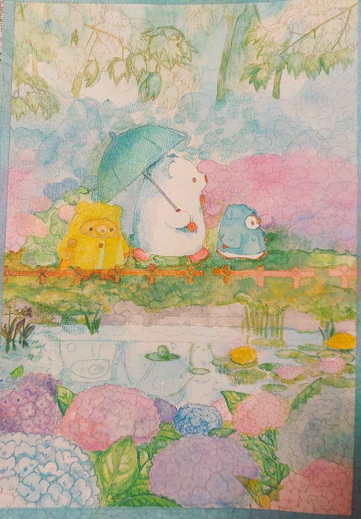 色鉛筆画 小人の3兄弟 色鉛筆画 原画 色鉛筆 絵 アート イラスト 絵本