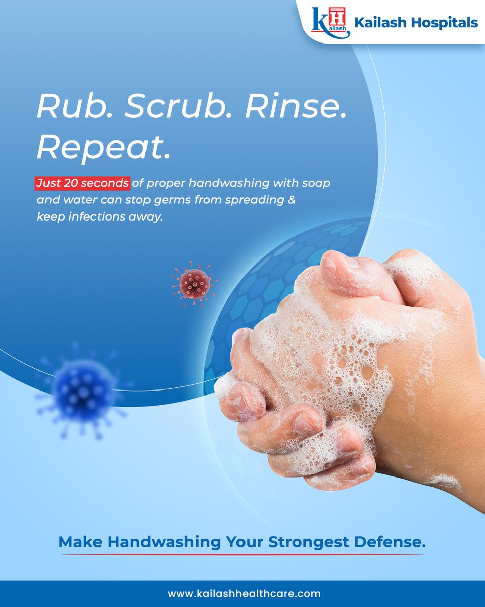 KailashHealth's tweet image. #Handwashing is one of the most effective &amp;amp; safes way to kill germs!
Just 20 seconds of proper handwashing with soap and water is all it takes to stop germs from spreading and keep infections away.

Make Handwashing Your Strongest Defense against illness! 🛡️

#Handwashing