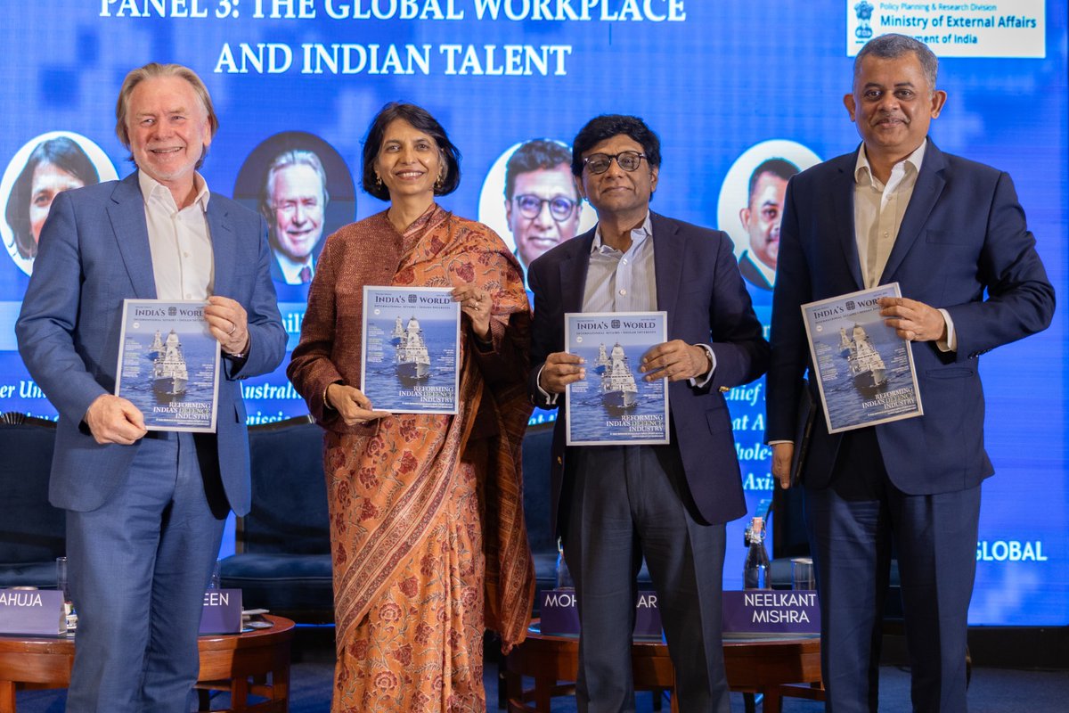 IndiasWorld_mag's tweet image. India’s emergence as a global talent hub is shaped by fast-changing labour markets, AI-led disruption, and shifting global demand. The third panel at INDIA'S WORLD conclave, "The Global Workplace and Indian Talent" highlighted key trends—automation, job churn, skill deficits, and…
