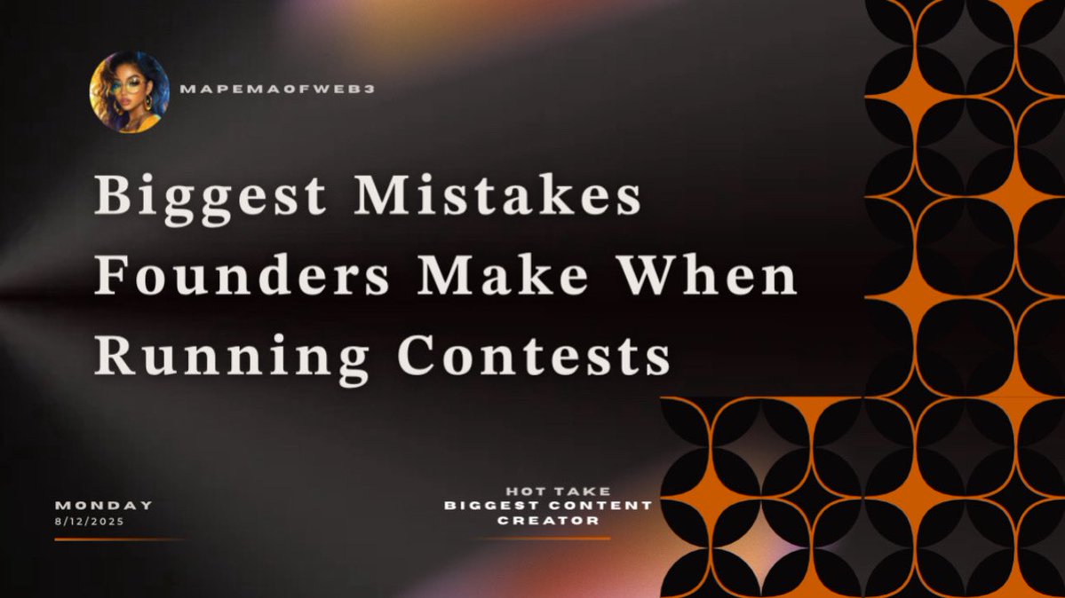 Mapemaofweb3's tweet image. 𝐁𝐢𝐠𝐠𝐞𝐬𝐭 𝐌𝐢𝐬𝐭𝐚𝐤𝐞𝐬 𝐅𝐨𝐮𝐧𝐝𝐞𝐫𝐬 𝐌𝐚𝐤𝐞 𝐖𝐡𝐞𝐧 𝐑𝐮𝐧𝐧𝐢𝐧𝐠 𝐂𝐨𝐧𝐭𝐞𝐬𝐭𝐬

Most contests fail and it’s not because of the prize size. It’s because founders keep repeating the same mistakes:

✓ 𝐕𝐚𝐠𝐮𝐞 𝐫𝐮𝐥𝐞𝐬 𝐥𝐞𝐚𝐯𝐞 𝐩𝐚𝐫𝐭𝐢𝐜𝐢𝐩𝐚𝐧𝐭𝐬…