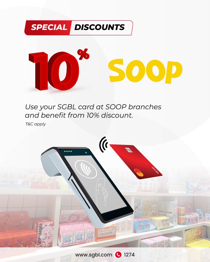 Benefit from 10% discount on JouéClub!, Toys4Less, Baby Buzz, and SOOP in-store purchases when paying with your SGBL card.

T&amp;C apply

#SGBL #SGBLcards #Jouéclub #Toys4Less #BabyBuzz #Soop