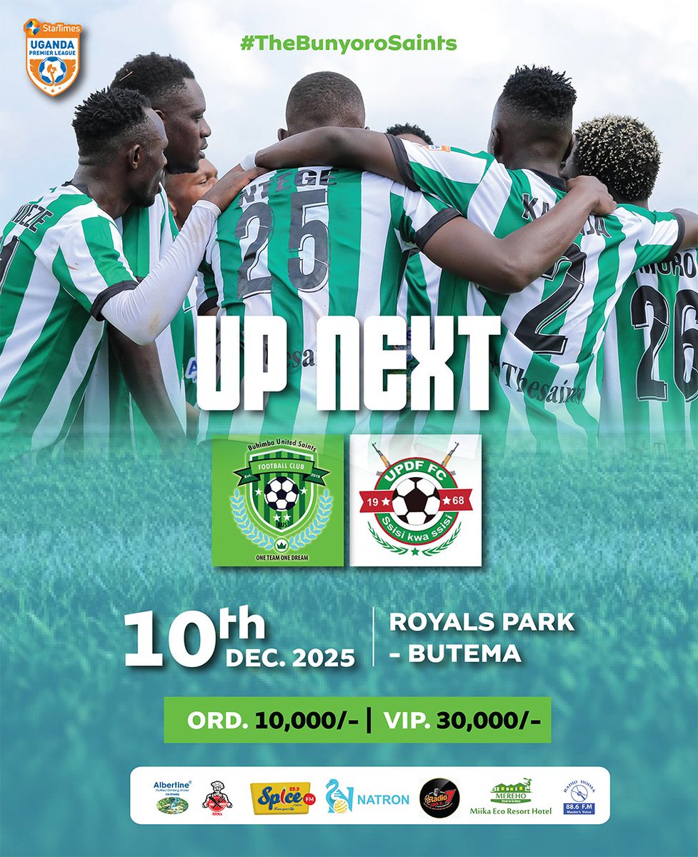 BuhimbaF's tweet image. BACK HOME🏟️ 
The Bunyoro Saints are ready, We host UPDF FC in Match Day 10 of the @UPL , Come cheer us on💪

 #OneTeamOnedream 
#BelieversNeverQuit