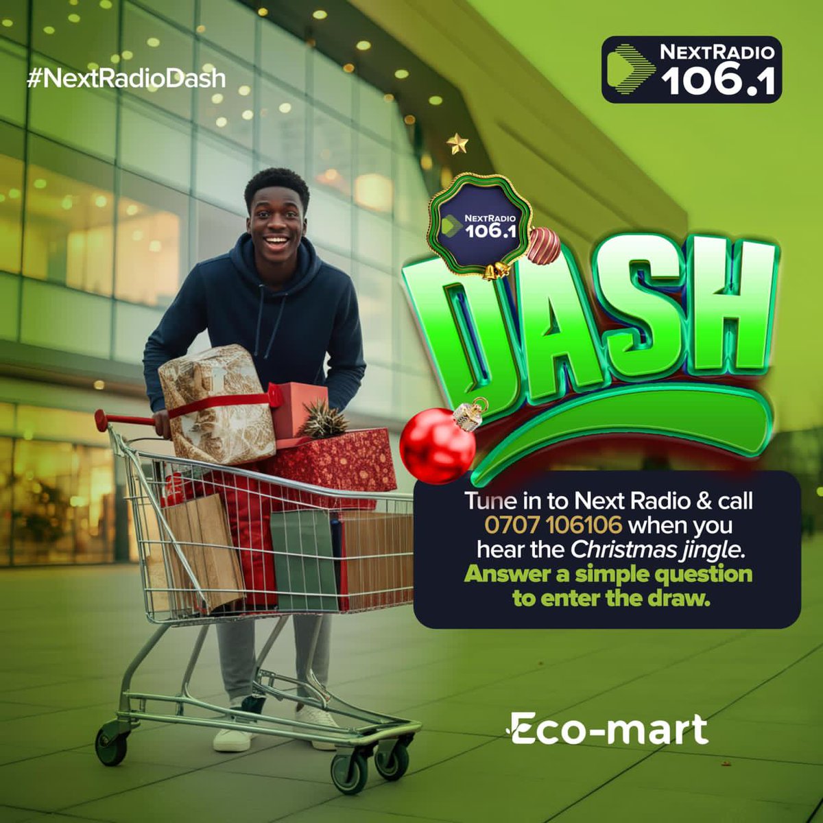 The Next Radio Christmas Dash is back! Tune in to Next Radio, hear the Christmas jingle, call 0707 106106, answer a quick question, and you’re in the draw for the Eco-mart shopping dash #NextRadioDash <a href="/nextradio_ug/">Next Radio 106.1FM</a>