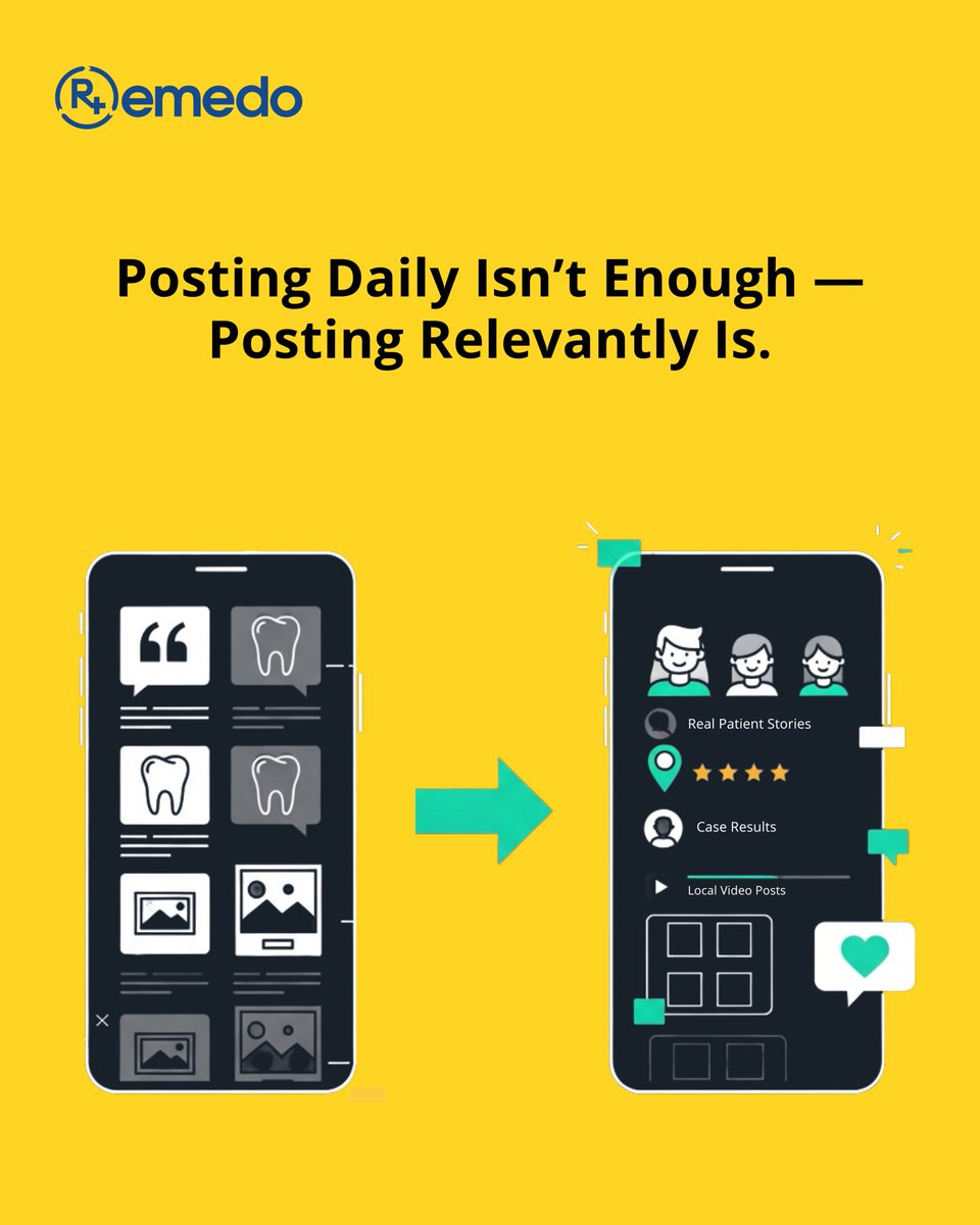 remedo_io's tweet image. Posting daily isn’t the problem.
Posting irrelevant is.

A Springfield clinic grew only when their content aligned with local search + real patient signals.

Read full post: linkedin.com/feed/update/ur…
.
.
#DentalMarketing #DentistLife #LocalSEO #DentalPracticeGrowth #Remedo