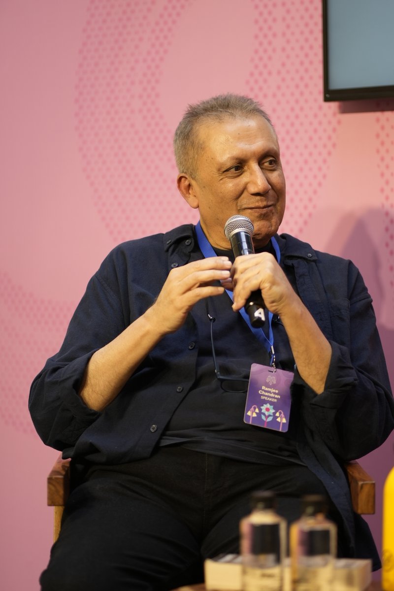 BlrLitFest's tweet photo. For No Reason at All: @ramjeechandran in conversation with @DeepthiTalwar on his new novel, set in the New Delhi of the 1980s. #BlrLitFest 2025 https://t.co/tnVqxcle1p