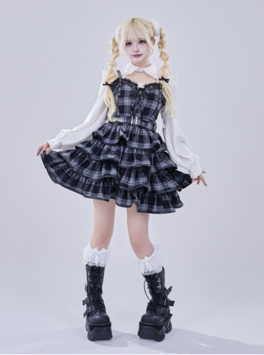 🩶IMVAL / Check Layered Dress［GRY］🖤 多段フリルのボリュームと