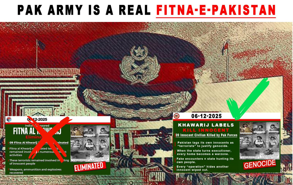 SyedAmir2085's tweet photo. #Pakistan’s real crisis lies within. The establishment keeps blaming India for every internal failure, but their own actions continue to divide nation. The cycle of #propaganda must end.

The real Fitna-e-Pakistan is the #PakistanArmy.

#FitnaEPakistan #PakistanArmyCrimes https://t.co/wrD566rQTT