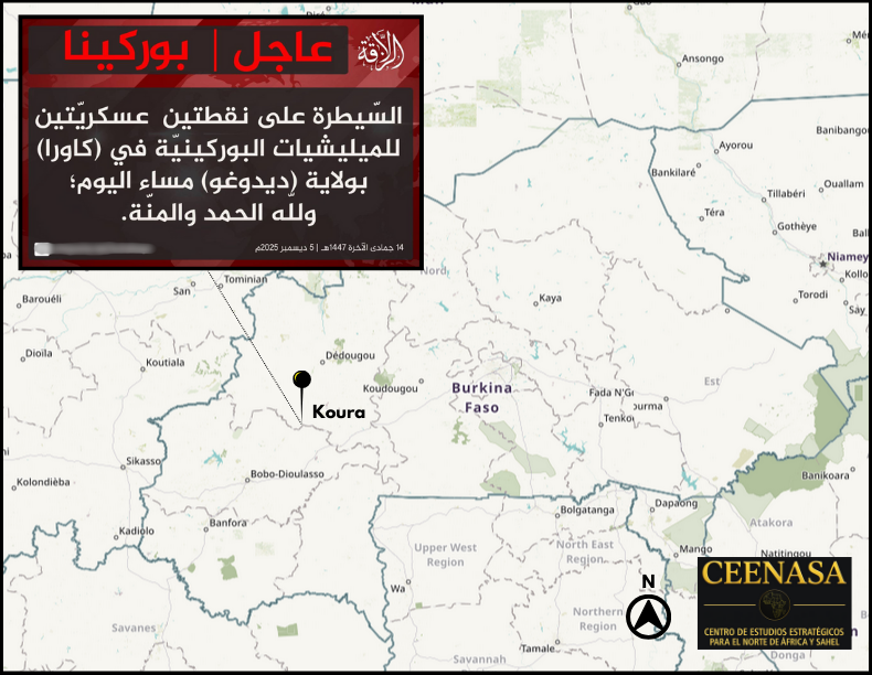 CEENASA396971's tweet photo. #BURKINAFASO 🇧🇫
On dec 5, the #JNIM claimed to have taken control of two #VDP military post in the evening at #Koura in #Dedougou province. https://t.co/YfiXHdDV5k