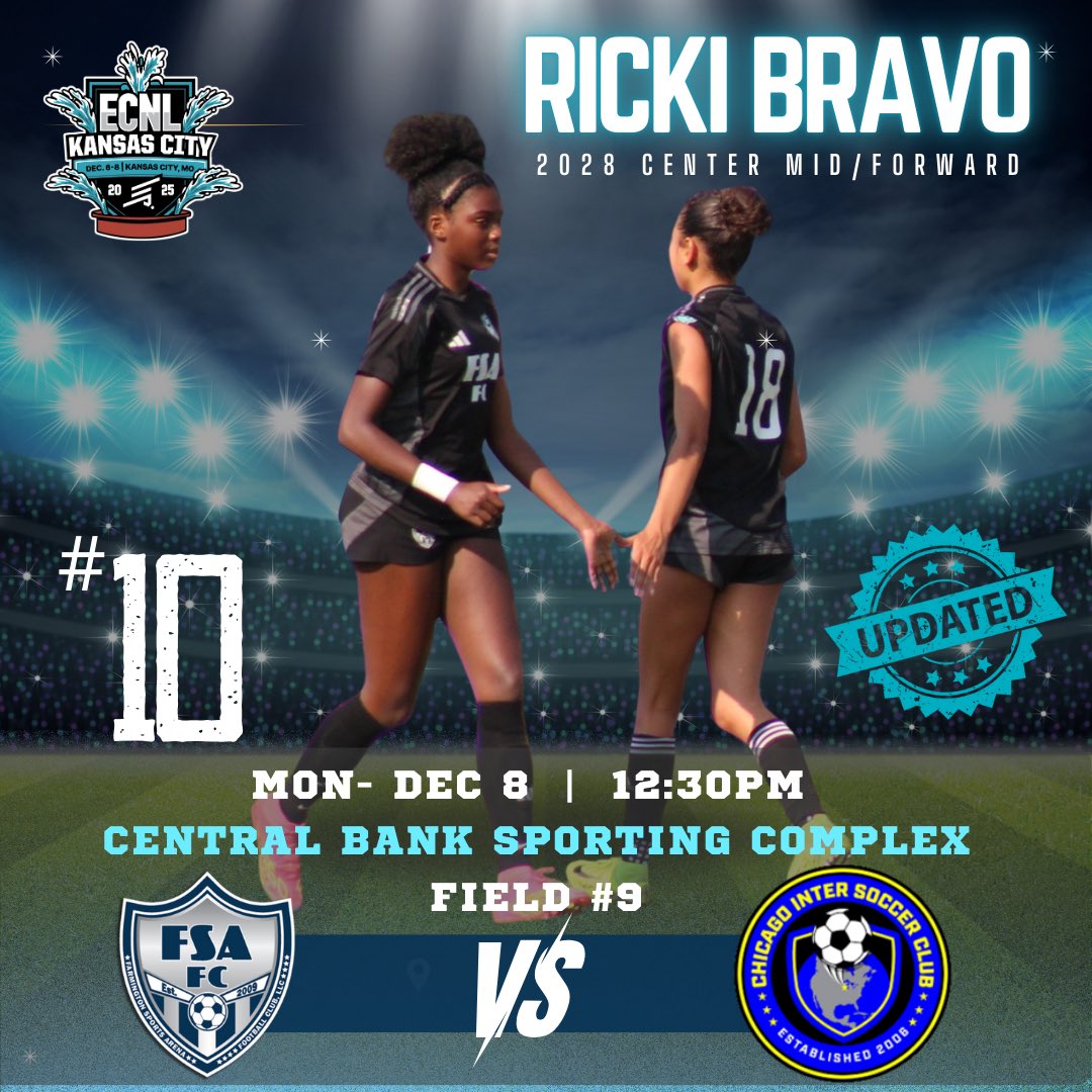 🚨FIELD CHANGE🚨

Game 3 TODAY! It’s been a great weekend in KC with my teammates #2010FSAFC ECNL! Thank you to the coaches who came out to see me and my teammates compete the past two days! Looking forward to another day of competition ⚽️❤️❄️