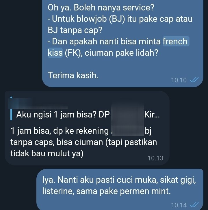 txtdrjktsphere's tweet photo. Angels, inilah SOP saya setiap chat sebelum 1st meet: nanya rinci apakah include FK dan BBJ. Gak perlu dianggap ribet dan gak perlu disepelekan dengan bilang, "Itu mah standard." Atau, "Yaelah, gitu doang mah gampang."

Ini adalah contoh chat saya dengan beberapa angels jujur. https://t.co/xdNggJcz51