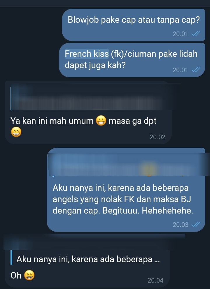 txtdrjktsphere's tweet photo. Angels, inilah SOP saya setiap chat sebelum 1st meet: nanya rinci apakah include FK dan BBJ. Gak perlu dianggap ribet dan gak perlu disepelekan dengan bilang, "Itu mah standard." Atau, "Yaelah, gitu doang mah gampang."

Ini adalah contoh chat saya dengan beberapa angels jujur. https://t.co/xdNggJcz51