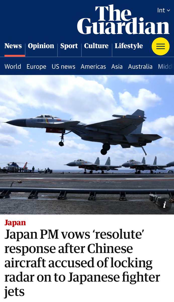 maiko_tajima's tweet photo. 中国による自衛隊機へのレーダー照射は、海外ではどのように論じられているか。

英ガーディアン紙は、事の発端に関連し高市氏の台湾有事に対する国会答弁を記事で紹介。加えてトランプ氏は高市氏に対し、中国との対立をこれ以上エスカレートさせないよう求めた、としっかり明記。

これが海外の常識的な見方。

政権は総理答弁の踏み外しも、対するトランプ氏の助言も認めない、異常事態だけど。
https://t.co/vQHGAoDujB