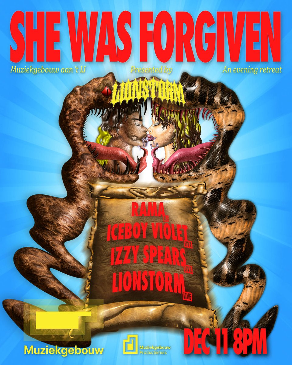 BLionstorm's tweet photo. This Thursday She was Forgiven 2.0 in Amsterdam with LIONSTORM, Izzy Spears, Iceboy Violet and Rama🪓 🪓Last year’s edition had among others KAVARI, LIONSTORM, Grove and Amara CTK100🩸🩸
cu theeeeere https://t.co/IRVASaknpX