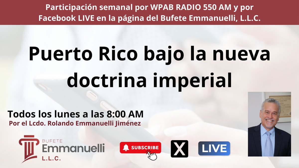Puerto Rico bajo la nueva doctrina imperial.

Mi participación del 8 de diciembre de 2025 por WPAB RADIO 550 AM PONCE.

Vea el video aquí: youtu.be/h0l_kbX6G5g