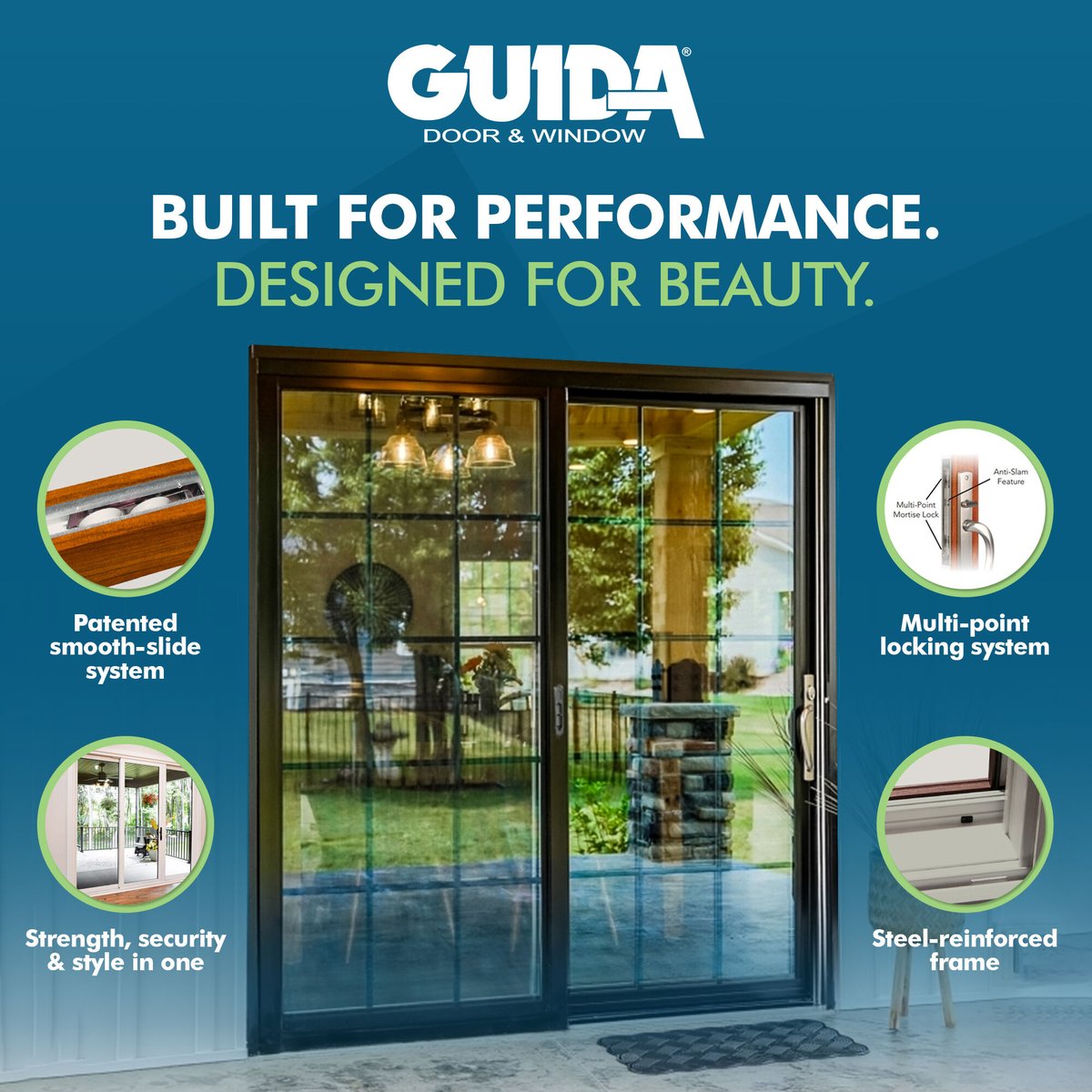 GoGuida's tweet image. Built for performance. Designed for beauty. Our patio doors come with multi-point locks, steel-reinforced frames, and patented sliding systems. Strength, security &amp;amp; smooth operation—you get it all with Guida. 🔐💪

#GuidaDoors #Guida #GuidaQuality #PatioDoor