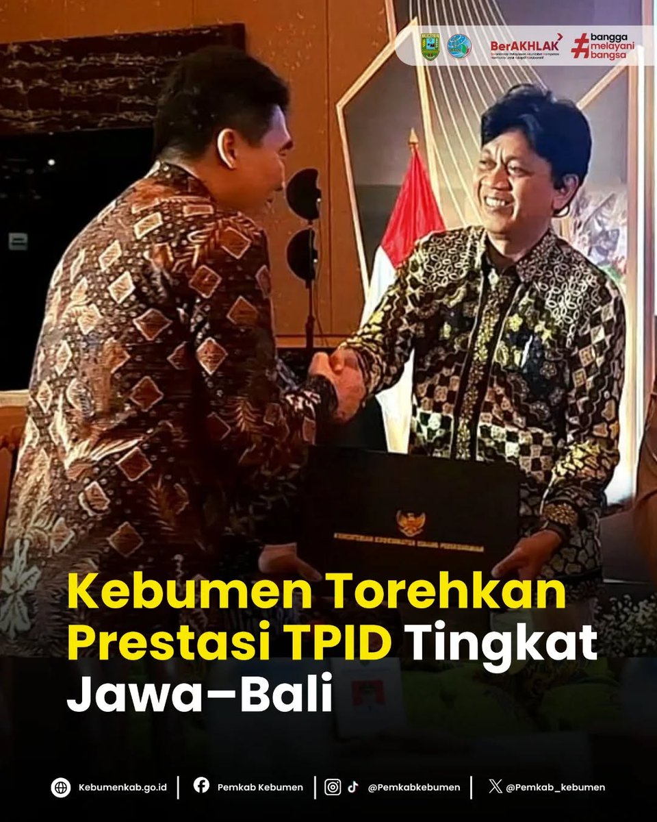 pemkab_kebumen's tweet photo. Kebumen kembali menorehkan prestasi membanggakan. Pemkab Kebumen meraih Juara 2 TPID Kabupaten/Kota Berprestasi Kawasan Jawa–Bali pada Rakorpusda TPID di Jakarta. #kebumen #tpid #pengendalianinflasi #pemkabkebumen #berprestasi #jawabali #prestasikebumen #fyp https://t.co/BfSFYfWx9Y