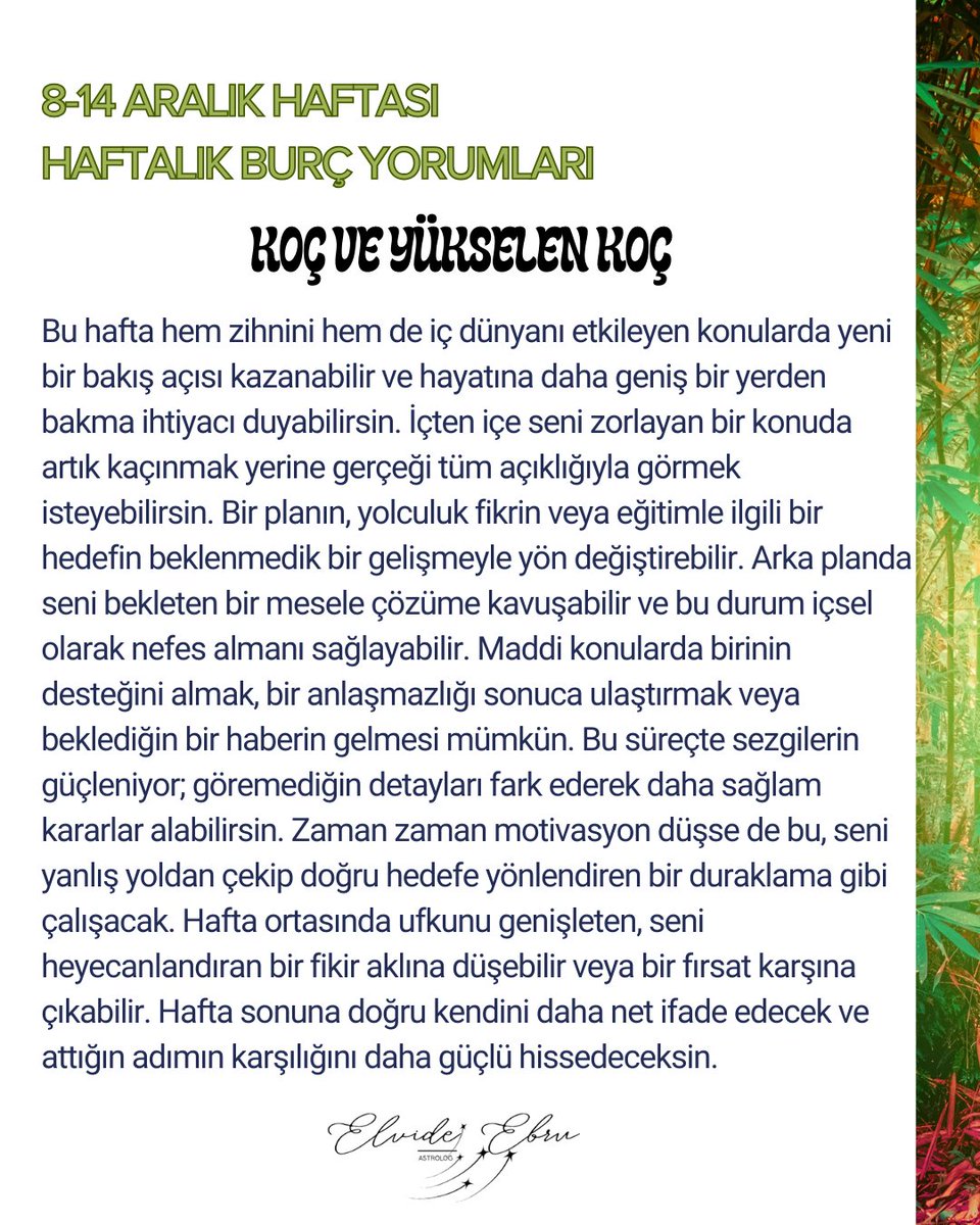 elvidebru's tweet photo. 8-14 Aralık Haftası Burç Yorumları 
#burçyorumları #haftalık #koçburcu #boğaburcu #ikizlerburcu #yengeçburcu https://t.co/9ZUb6JCRVN