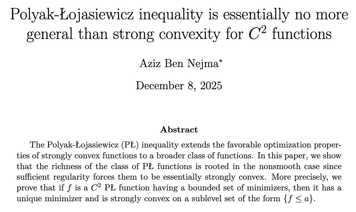 konstmish's tweet image. Turns out a popular nonconvexity assumption is essentially strong convexity when the function is smooth.