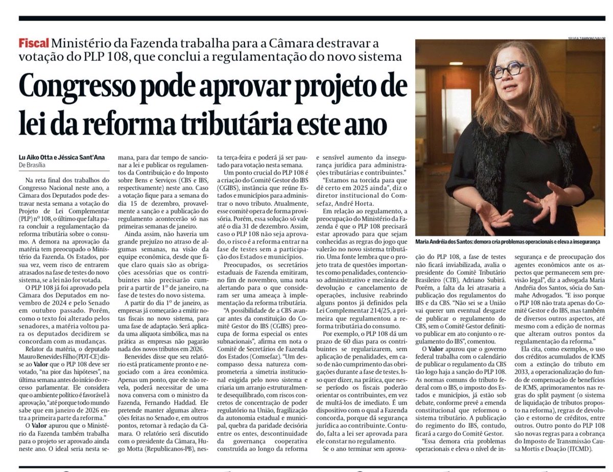 Josie_Melo's tweet image. Ministério da Fazenda trabalha para a Câmara destravar a votação do PLP 108, que conclui a regulamentação do novo sistema Congresso pode aprovar projeto de lei da reforma tributária este ano. Por ⁦@luaiko⁩ e ⁦@j_santana06⁩ recomendo a leitura ⁦@MelinaSRocha⁩