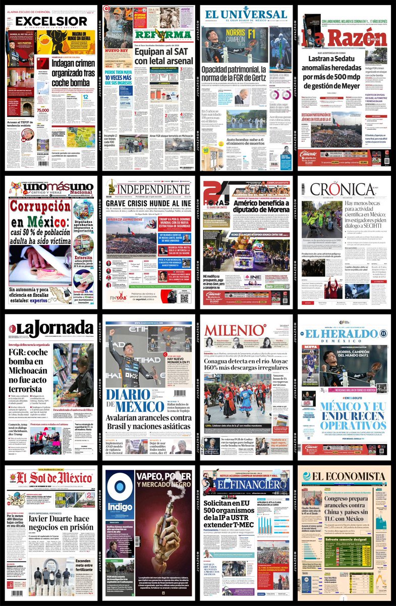 #PrimerasPlanas 📰
de los diarios impresos del País #FelizLunesATodos #8dicembre                                    
<a href="/dreyesmty/">Daniel Reyes</a> <a href="/MalenaRA/">María Elena R-A</a> 
<a href="/ReporteroUrban/">Reportero Urbano</a>  <a href="/LoQuePasaEnNL/">@QuePasaEnNL ®️</a> 
<a href="/QuePasaEnSN/">#LoQuePasaEnSN®️DM Abierto</a>  <a href="/ComunidadMTY/">Comunidad Monterrey</a> <a href="/raytep/">raytep</a> #Noticias #Monterrey #NuevoLeón #News #Mexico #CDMX <a href="/cpabogadossc/">CP Abogados Asociados ⚖</a>