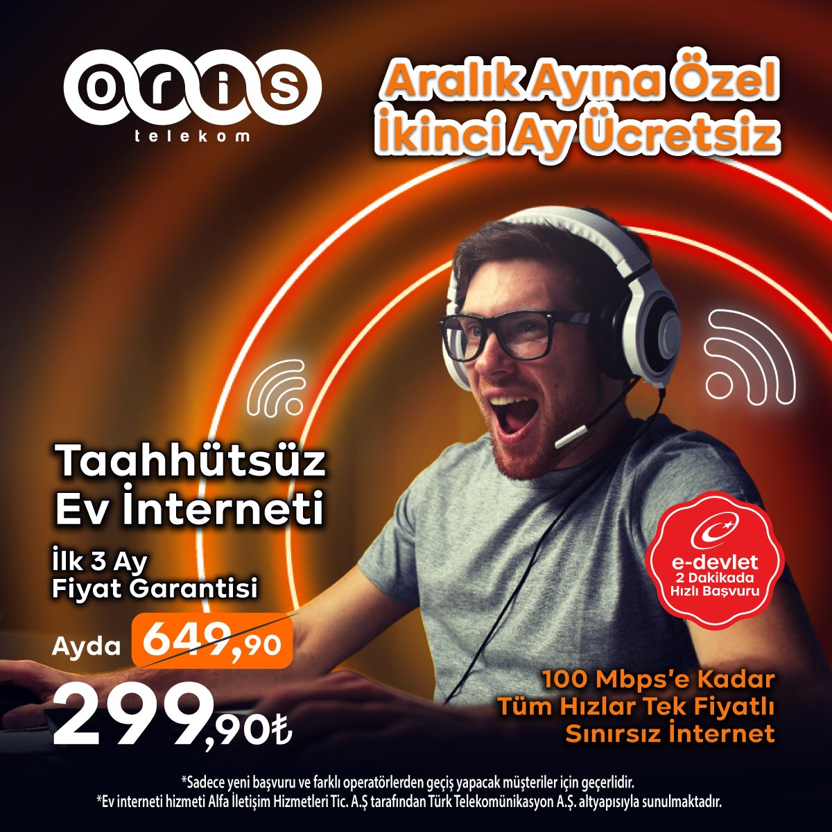 ORISTelekom's tweet photo. Oris Telekom’da Aralık Kampanyası başladı!
Taahhütsüz, sınırsız ev internetinde ikinci ay tamamen ÜCRETSİZ!
Üstelik ilk 3 ay fiyat garantisiyle 100 Mbps’e kadar tüm hızlar tek fiyat!🚀

#OrisTelekom #ikinciayücretsiz #evinterneti https://t.co/uJLFUFW4qH