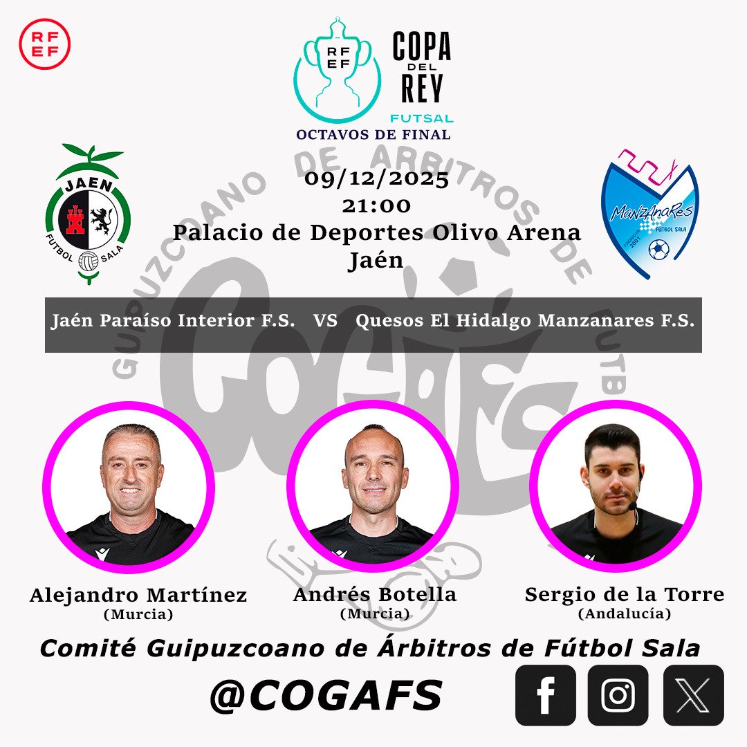 CoGAFS's tweet photo. 🏆 Copa del Rey | Octavos de Final

#futsal #aretofutbola #futsalreferee #referee #arbitro #arbitra #ctafs #rfef #copadelreyfutsal #quenotelocuenten #cogafs https://t.co/cHSEpAbDTs