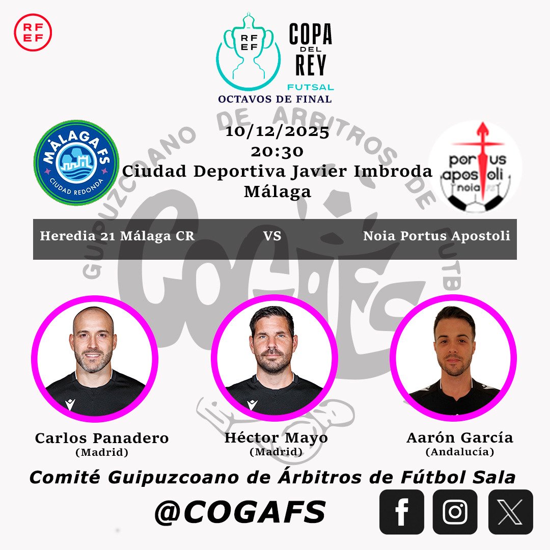 CoGAFS's tweet photo. 🏆 Copa del Rey | Octavos de Final

#futsal #aretofutbola #futsalreferee #referee #arbitro #arbitra #ctafs #rfef #copadelreyfutsal #quenotelocuenten #cogafs https://t.co/cHSEpAbDTs