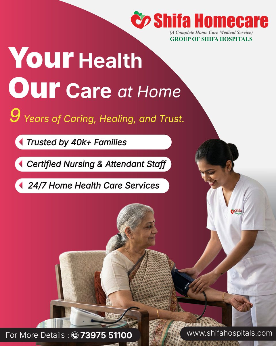 shifahospitals2's tweet image. 🌟 9+ Years of Homecare Excellence.
Because healing feels better at home. Professional care, delivered with warmth.

#HomeHealthCare #TrustedService ##ShifaHospitals #ShifaHomecare