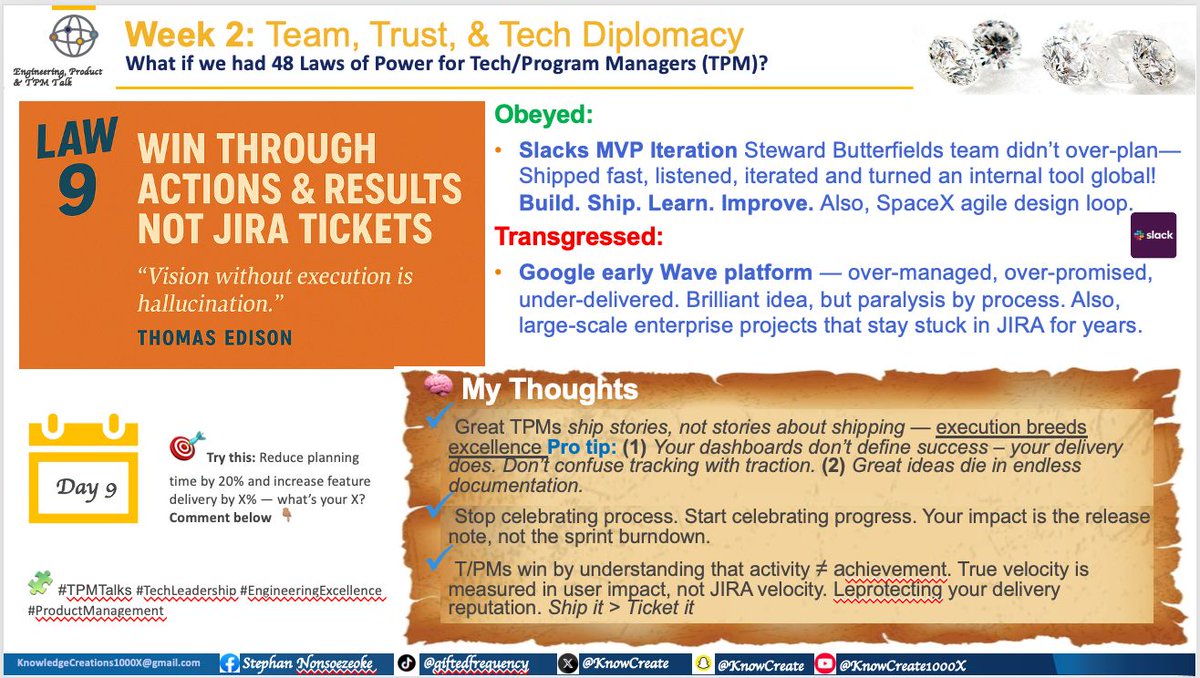 KnowCreate's tweet image. 48 Laws for successful Leaders

Law 9 - Progress isn’t a checklist. It’s momentum. Don’t confuse motion with movement or movement with momentum. Nor should you confuse activity with achievement! Want results?

#TPMTalks #TechLeadership #EngineeringExcellence #ProductManagement