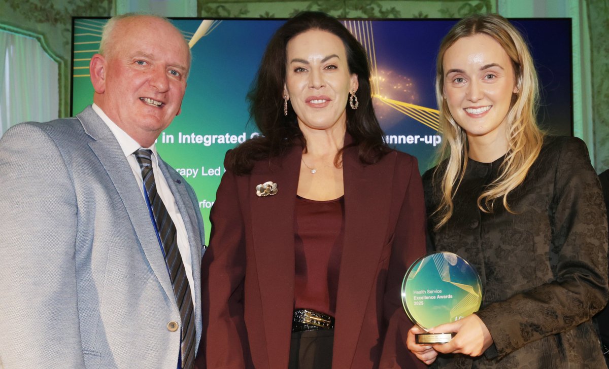 HSEDubSouthEast's tweet photo. Congratulations to OT Megan Walsh, who along with colleagues in @UHW_Waterford, was runner-up in the Innovation in Integrated Care category at the #HSEExcellenceAwards 👏👏👏

Their OT-led initiative delivered a reablement-focused, time-limited, home-based rehabilitation service. https://t.co/MQRbYIOwx5