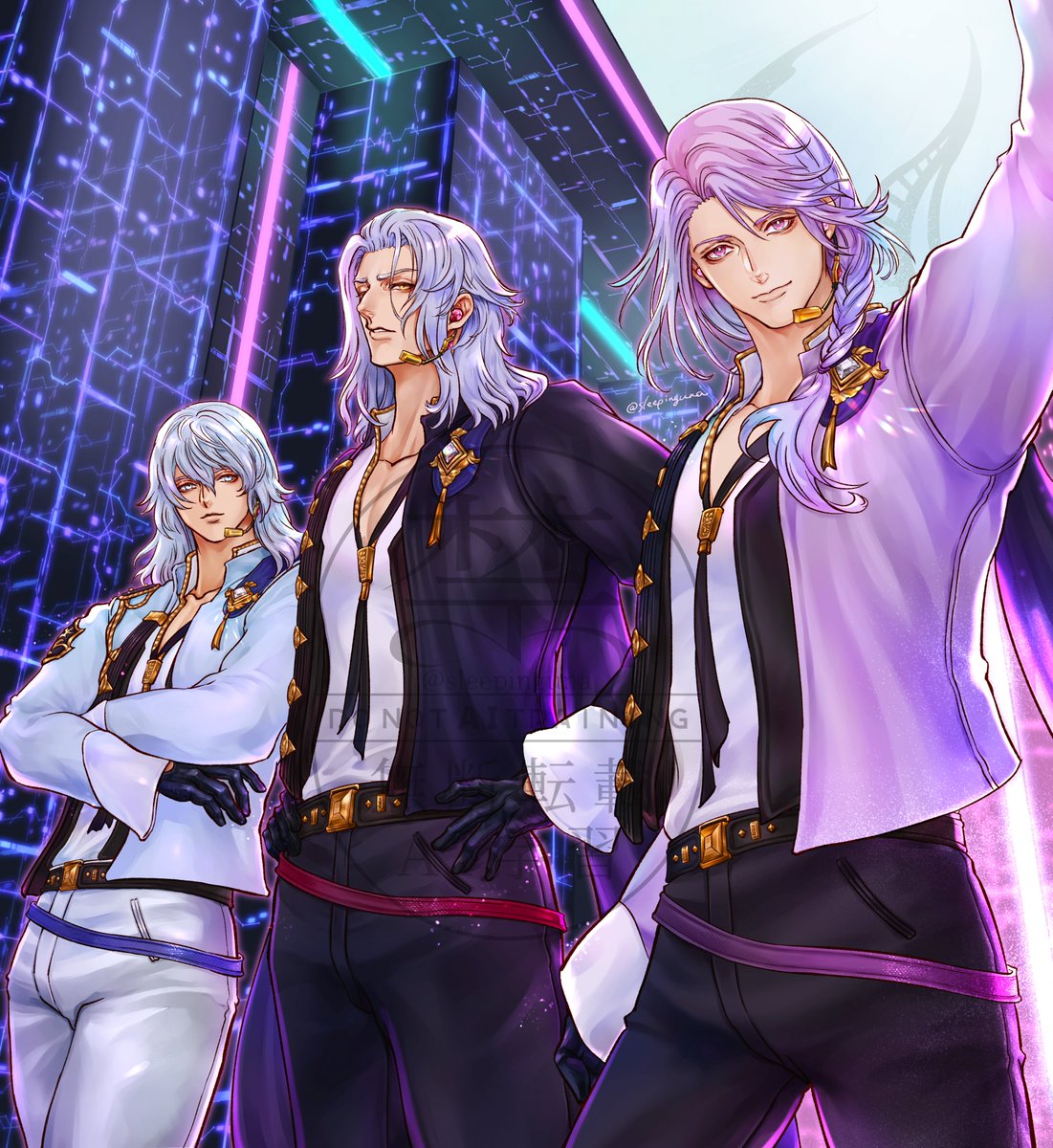 #今年も残りわずかなので今年一番伸びた絵を貼る

idolしてるエメトセルク、ヒュトロダエウス、テミスでした💖RP、❤ありがとうございました！（色ちょっと調整しました）