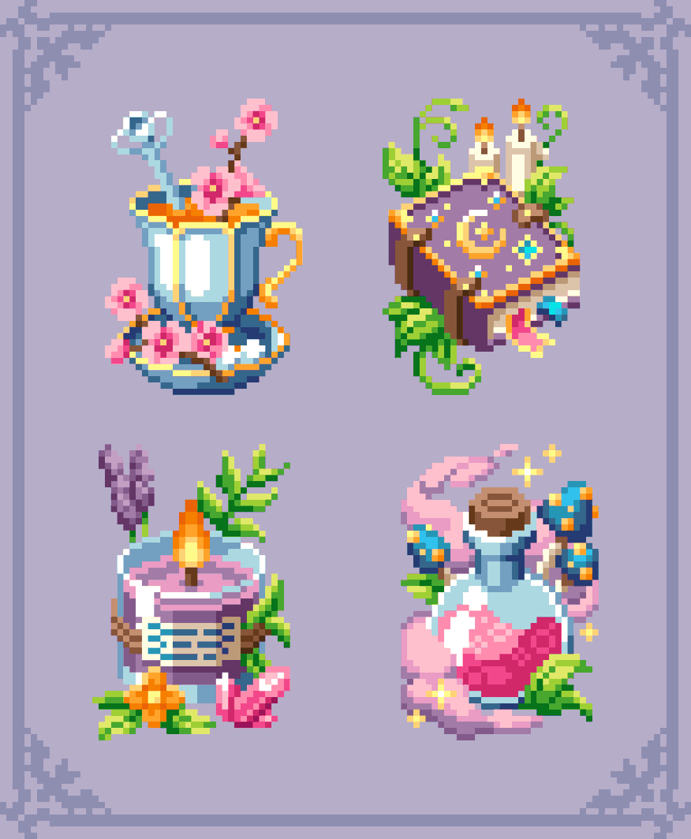 TaseMiru's tweet photo. Cozy Witch set✨
°
°
°
#cgart #digitalart #drawing #artwork #pixel #pixelart #aseprite #props #halloween #witch https://t.co/avflMQJjKf