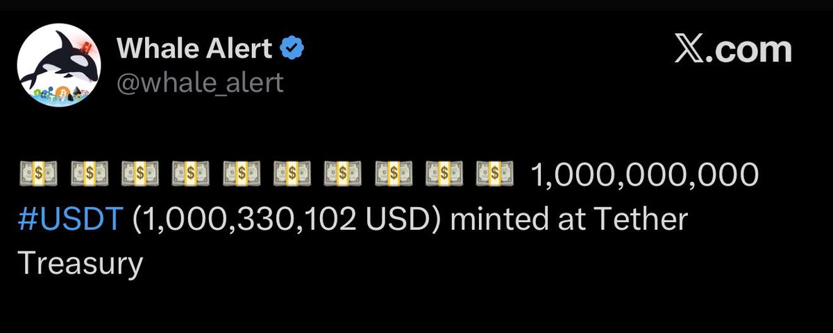 AshCrypto's tweet image. BREAKING:

💵 $1 Billion USDT just minted.

Pump the markets 🚀