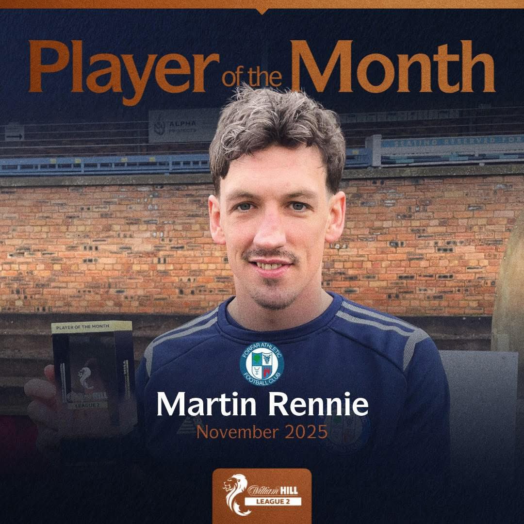 ForfarAthletic's tweet photo. Huge congratulations to Martin Rennie who has today been named the William Hill League 2 Player of the Month for November!

Martin scored two goals in November, including that spectacular free kick away to Dumbarton. Martin also added three assists.

Congratulations Martin! https://t.co/iDTOMO91xN