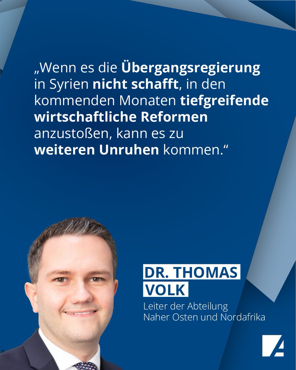 KASonline's tweet photo. Ein Jahr nach dem Machtwechsel ringt #Syrien um #Sicherheit, #Stabilität und einen wirtschaftlichen Neustart. Viele kehren zurück – doch die Lage bleibt volatil. Einschätzungen von unserem Nahost-Experten @ZwitscherVolk bei @MDRAktuell: https://t.co/JLcwHW9P4b https://t.co/D8NXfWnBPt