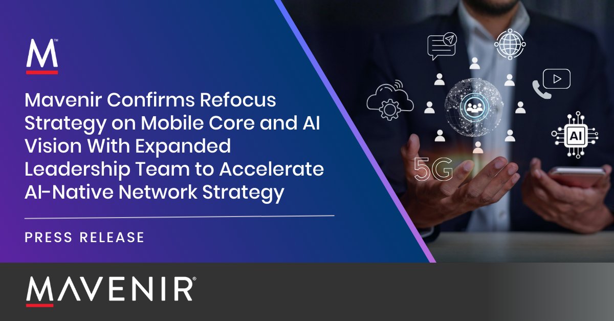 Mavenir announces a strong leadership team to accelerate its vision for telco-first, cloud-native, AI-by-design networks, and a refreshed product strategy focused on mobile core, AI-enabled automation, and cloud-native platforms. na2.hubs.ly/H02qTP20