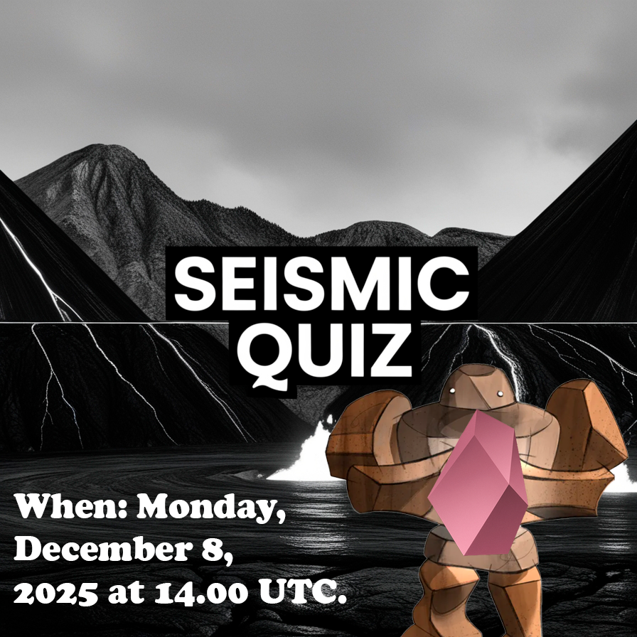 AisVent's tweet photo. GMIC.
@SeismicSys  QUIZ ANNOUNCEMENT!
When: Monday, December 8, 2025 at 14.00 UTC.
https://t.co/IBJVo7iYKZ
#seismiccommunity #seismicactivity https://t.co/kKYN3P3Inh