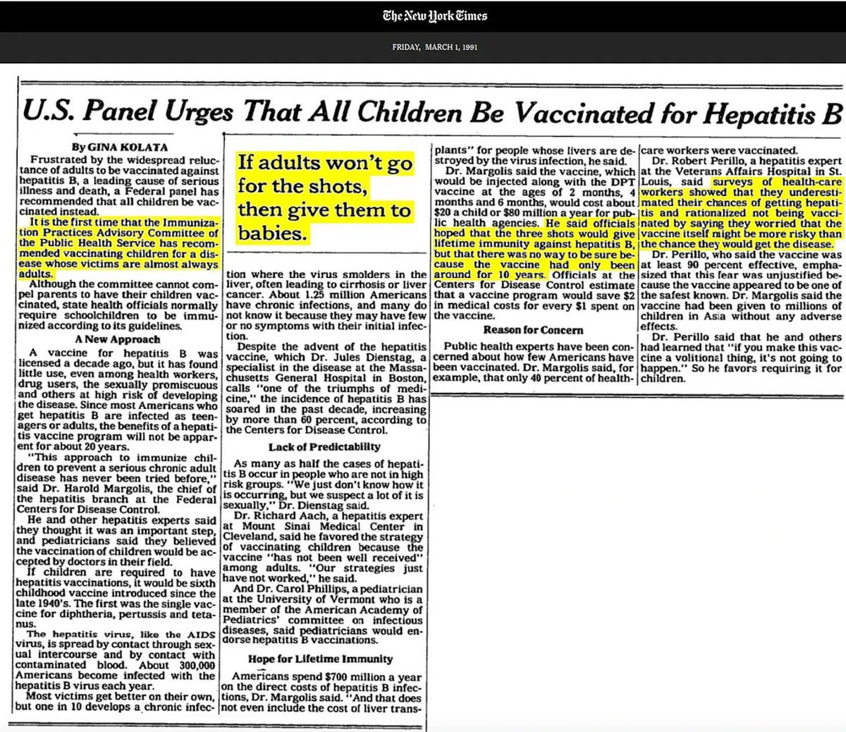 lifebiomedguru's tweet image. When you know the truth, you cannot unlearn it. The reason why they started Day 1 HepB was not because science showed increased efficacy with Day 1 or &amp;lt;30 day exposure. It was because healthcare workers would not take the shots. We literally enslaved infants across the US because…