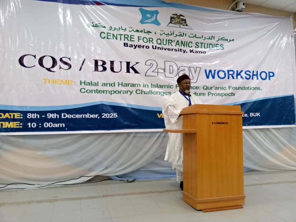 BUK_Nigeria's tweet photo. BUK's Centre for Qur'anic Studies Holds 2-Day Workshop on Halal and Haram in Islamic Finance.

The Centre for Qur'anic Studies (CQS), Bayero University Kano (BUK), is currently holding a two day Workshop with the theme: Halal and Haram in Islamic Finance: Qur'anic foundations, Contemporary challenges, and future prospects.

The workshop which commenced today, Monday 8th December, 2025 at CBN Centre of Excellence, Bayero University, Kano, is aimed at explaining the Qur'anic principles of Halal and Haram in finance, showing how modern financial products are rooted in classical texts and the objective of Shari'ah. It also addresses the misconception and shares best practices through case studies from Nigeria and around the world, demonstrating that Shari'ah-compliant finance is both practical and beneficial.
