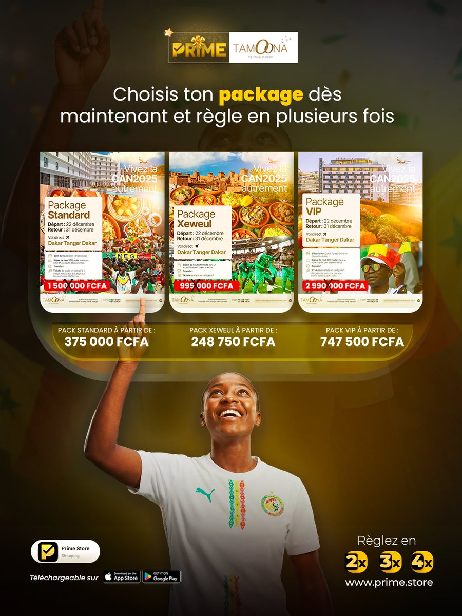 Avec @primestoreofficiel , tous au Maroc pour soutenir nos Lions 🇸🇳 !
Une expérience exceptionnelle vous attend avec TAMOONA THE TRAVEL PLANNER 🤩

#can #sénégal #maroc