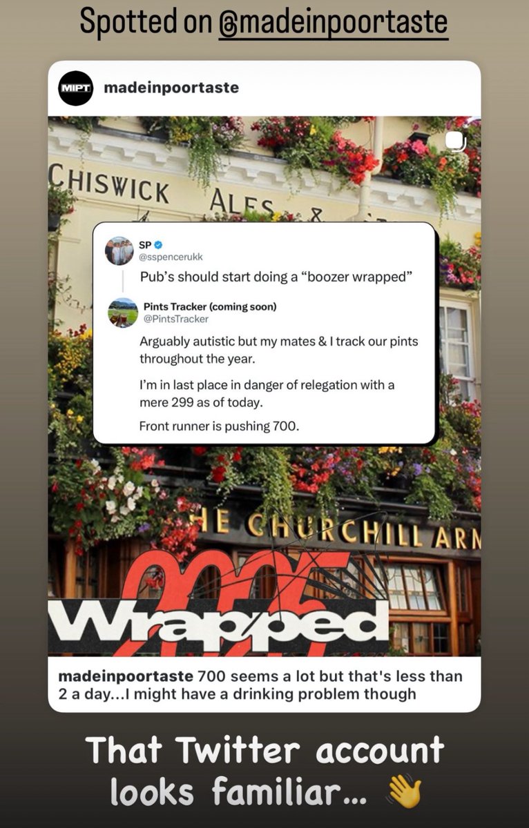 PintsTracker's tweet image. Spotted on INSTAGRAM 👀

In the process of replying to the hundreds of direct messages with requests for 2026 BEER TRACKERS.

Shared on @poortastememes 🍻

#Beer #Cider #Lager #Wine #Shots