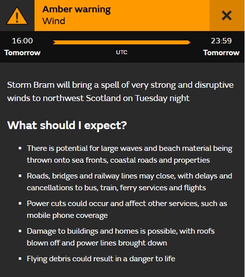 ScotRail's tweet image. ⚠️🌧️ The Met Office have issued an amber weather warning for strong winds from 16:00 tomorrow until midnight. North-western areas will see the strongest winds with estimated gusts reaching 70 - 80mph. Elsewhere, gusts of 50 - 60mph are possible, along with heavy rain in the…