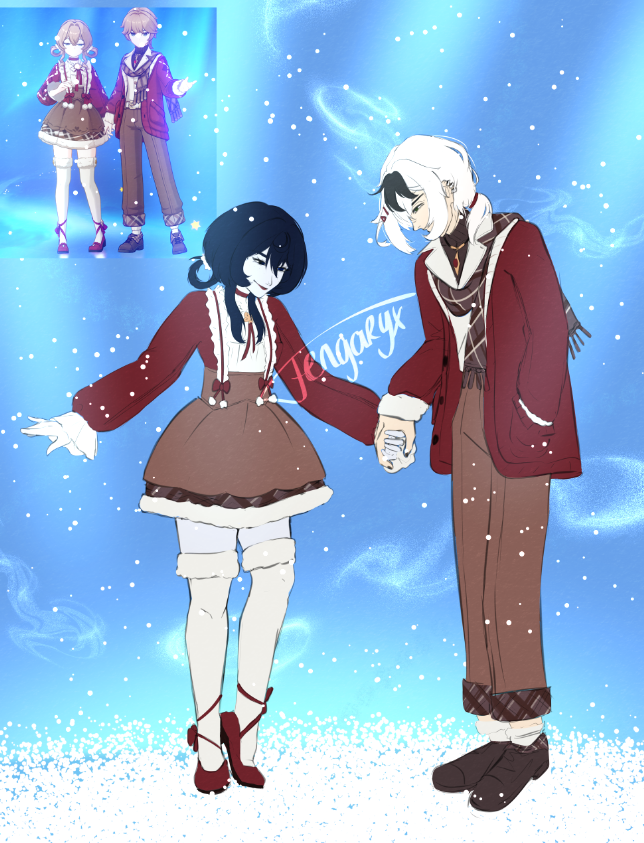 Sketch du jour ! 🌙

J'ai repris Genshin et j'ai testé leur nouveau mode de jeu ; j'ai adoré cette tenue et il fallait que je dessine <a href="/Ekyu__/">Ekyu 🎤</a> et moi dedans, ça nous ressemblait trop !

🩵🧡

Référence de la pose en-dessous !
#GenshinImpact #Fenkyu