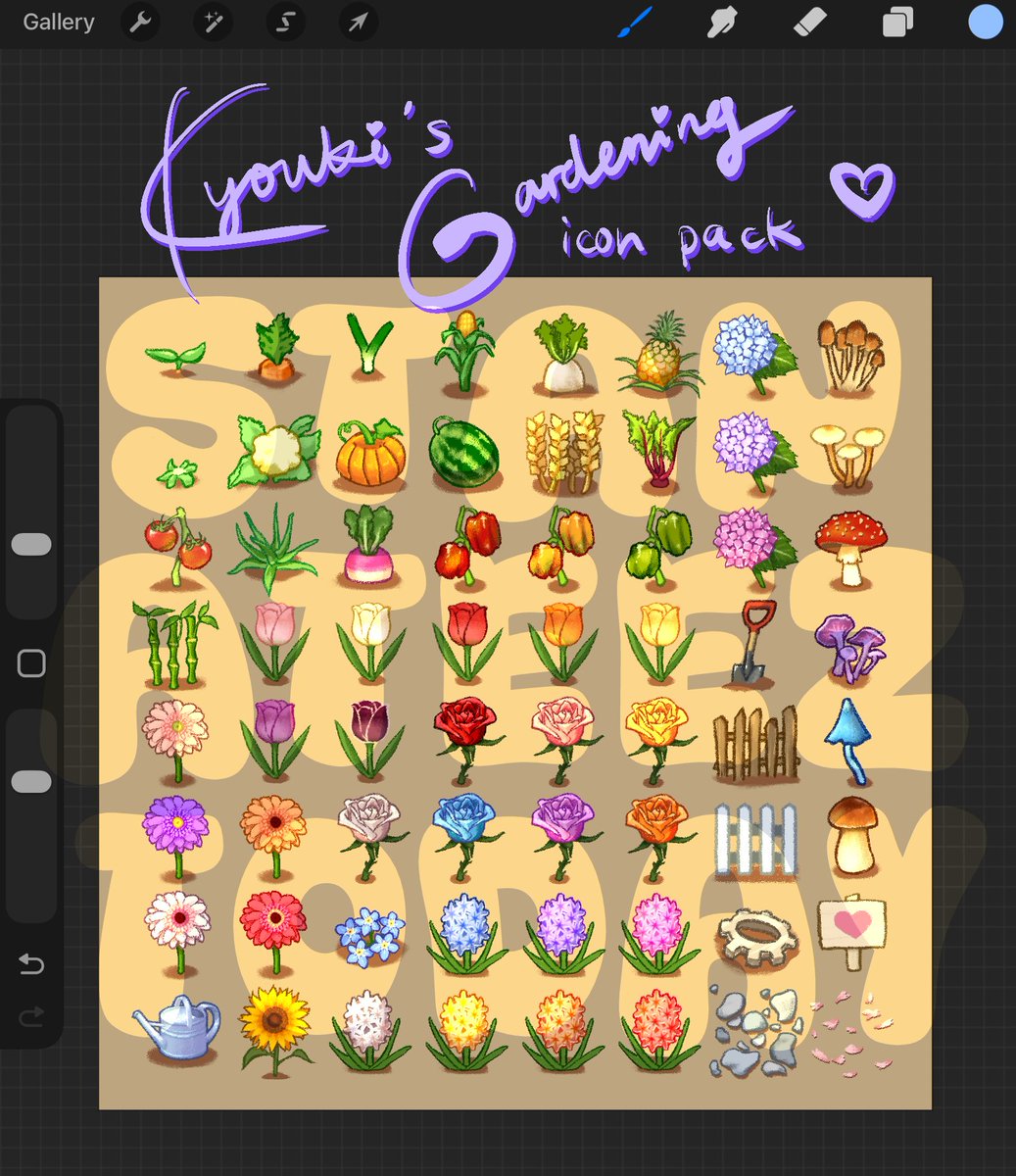 【💜 RTs appreciated!! 】

hi guys i made a ✨ Farming Sim / Gardening inspired phone icon pack ✨!! also comes with wallpapers that are farming sim inspired :>
it's going at just $2 on my ko-fi 🥺

(dont mind the watermark here)
---
Link below⤵️