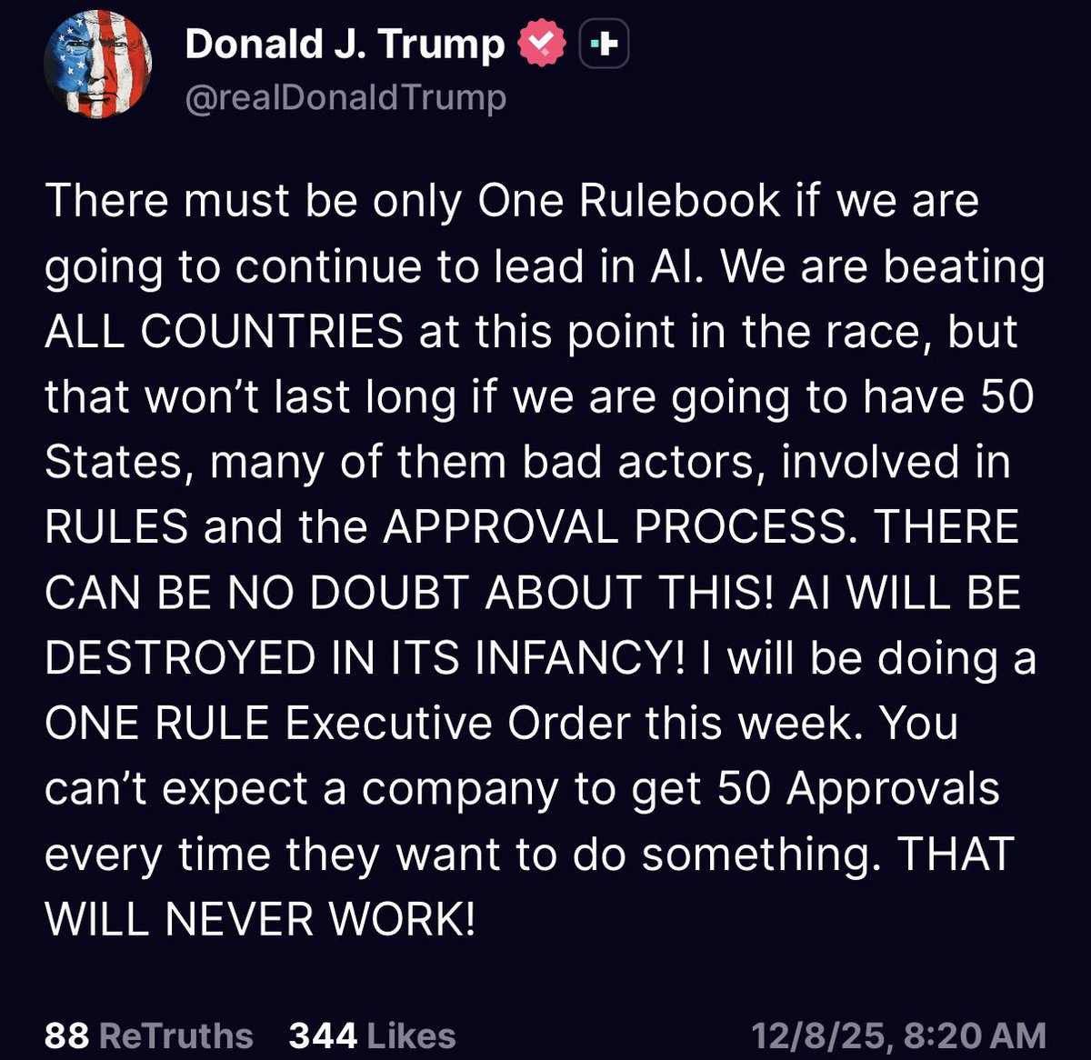 📉KOBEISSI: Trump annuncia Ordine Esecutivo sull'AI: "Una regola" per semplificare le approvazioni aziendali