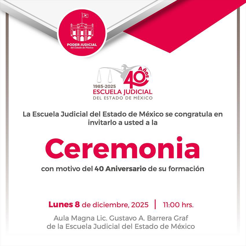 VeroCarrilloC's tweet photo. 40 años de compromiso, formación y excelencia. Mi reconocimiento y felicitación a la Escuela Judicial del Estado de México. ¡Orgullosa de ser parte de su historia! https://t.co/zE9Ubq5v6D