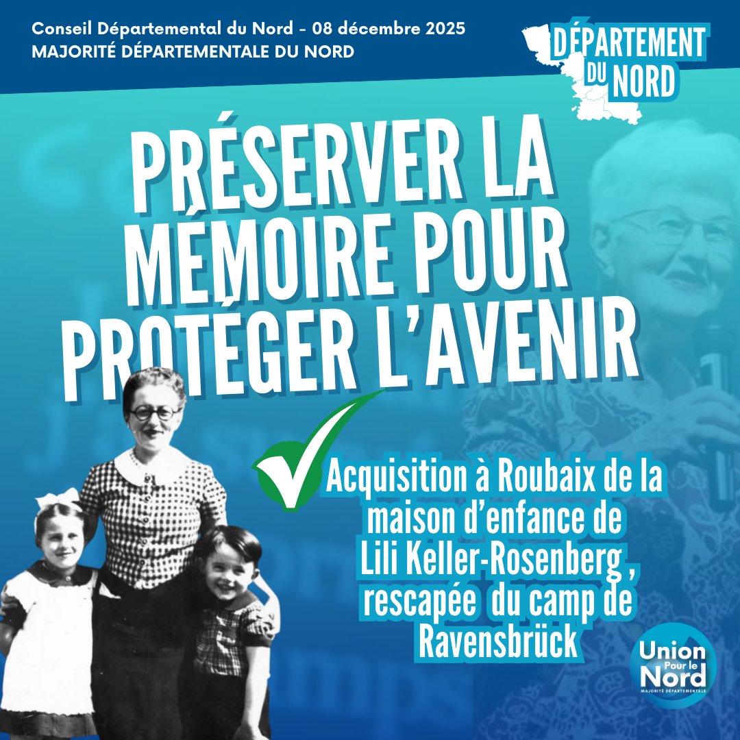 ✅C’EST VOTÉ #CD59 ! LE DEPARTEMENT ACHETE LA MAISON D’ENFANCE DE LILI KELLER ROSENBERG. 
Les élus <a href="/unionpourlenord/">Union Pour le Nord</a> Majorité Départementale ont voté en faveur de l’acquisition de la maison d’enfance de Lili Keller Rosenberg, située à Roubaix.  
📌Conformément au souhait de la