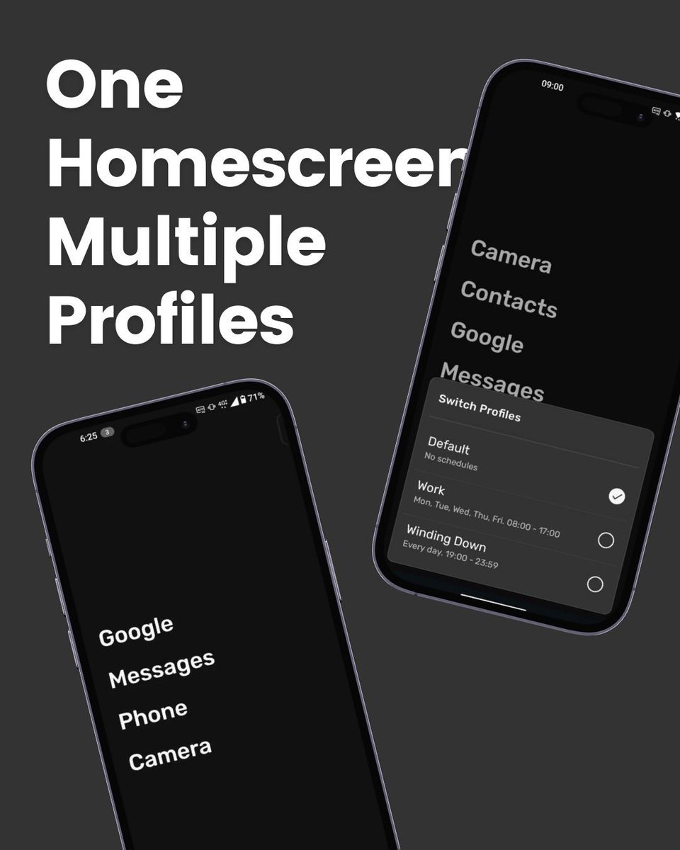 __bash_'s tweet image. I have a hard rule: No work apps after 6 PM. But willpower usually fails me.

So I coded a feature called "Profiles" that automatically hides Slack and Email when my work day ends. My home screen literally changes at 6 PM. Here is how it works 👇

#androidhomescreen #productivity