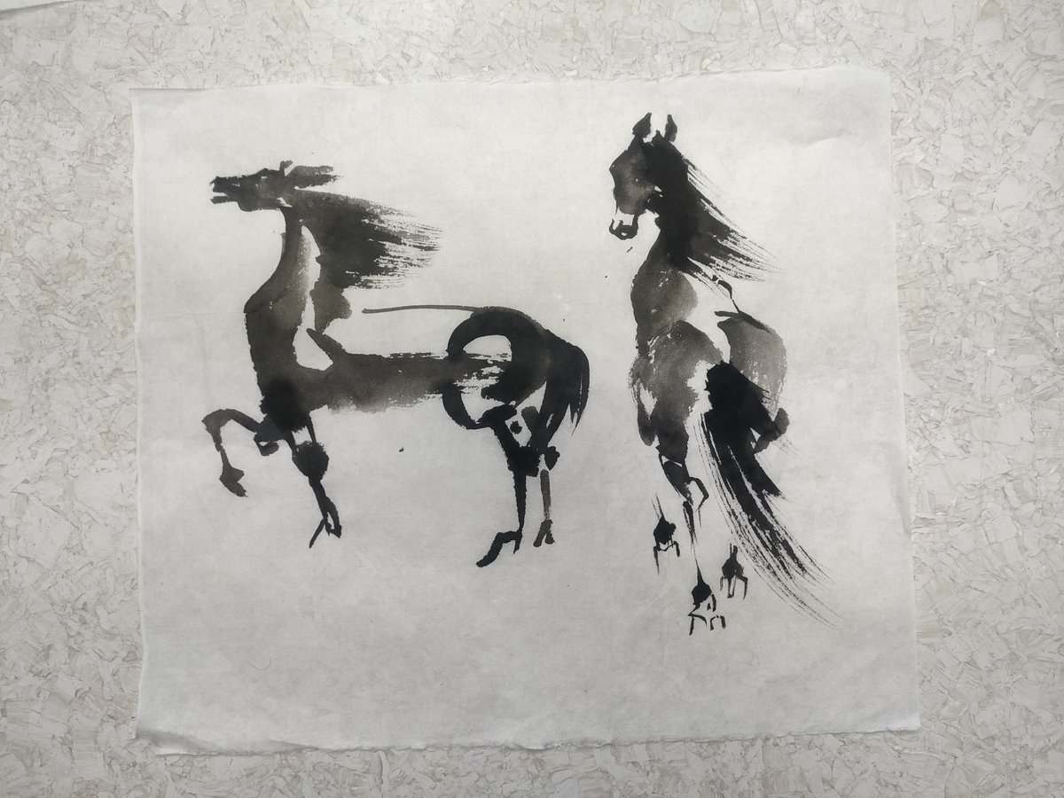 馬の模写。 水墨画。 劉生展先生「馬を描く」 より